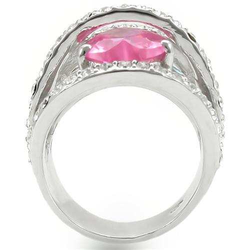 0W350 - Rhodium Brass Ring with AAA Grade CZ in Rose - Alamode - Flyclothing LLC