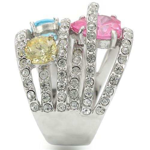 0W350 - Rhodium Brass Ring with AAA Grade CZ in Rose - Alamode - Flyclothing LLC