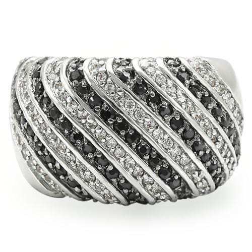 0W351 - Rhodium + Ruthenium Brass Ring with AAA Grade CZ in Jet - Alamode - Flyclothing LLC