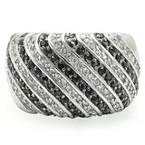 0W351 - Rhodium + Ruthenium Brass Ring with AAA Grade CZ in Jet - Alamode - Flyclothing LLC