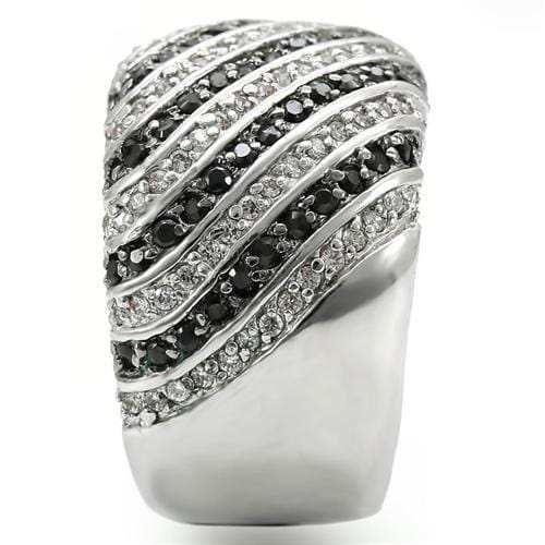 0W351 - Rhodium + Ruthenium Brass Ring with AAA Grade CZ in Jet - Alamode - Flyclothing LLC