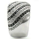 0W351 - Rhodium + Ruthenium Brass Ring with AAA Grade CZ in Jet - Alamode - Flyclothing LLC