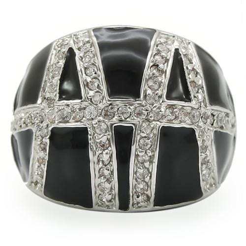 0W355 - Rhodium Brass Ring with AAA Grade CZ in Clear - Alamode - Flyclothing LLC