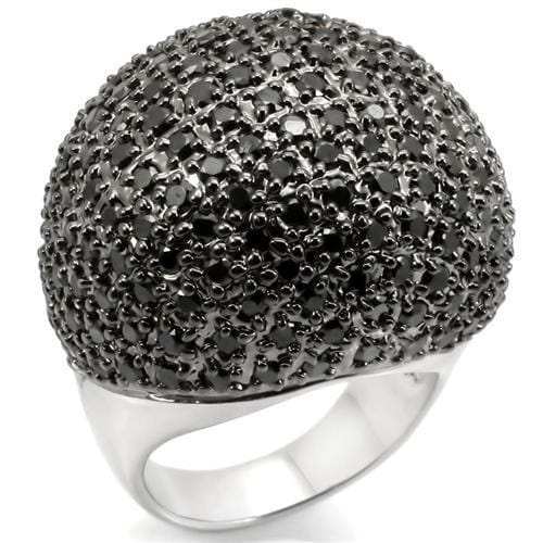 0W362 - Rhodium + Ruthenium Brass Ring with AAA Grade CZ in Jet - Alamode - Flyclothing LLC