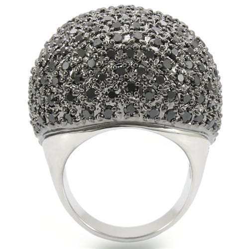 0W362 - Rhodium + Ruthenium Brass Ring with AAA Grade CZ in Jet - Alamode - Flyclothing LLC