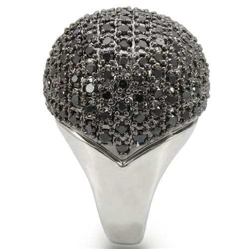 0W362 - Rhodium + Ruthenium Brass Ring with AAA Grade CZ in Jet - Alamode - Flyclothing LLC