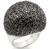 0W362 - Rhodium + Ruthenium Brass Ring with AAA Grade CZ in Jet - Alamode - Flyclothing LLC