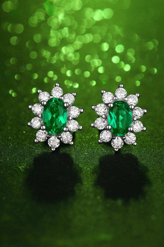 1 Carat Lab-Grown Emerald Stud Earrings - Trendsi - Flyclothing LLC