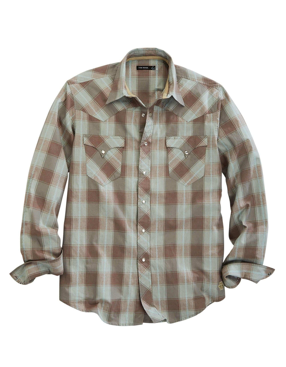Tin Haul Mens Long Sleeve Snap Sand Check Dobby Western Shirt - TIN HAUL - Flyclothing LLC