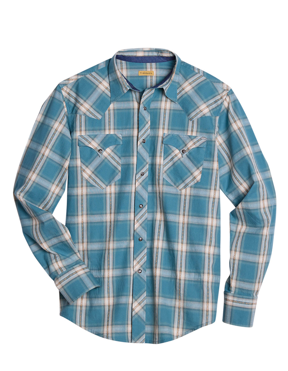 Mens Long Sleeve Snap Windowpane Dobby Western Shirt