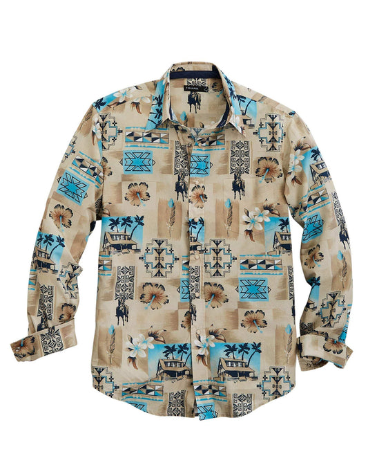 Tin Haul Mens Long Sleeve Snap Tin Haul Tiki Western Shirt - TIN HAUL - Flyclothing LLC