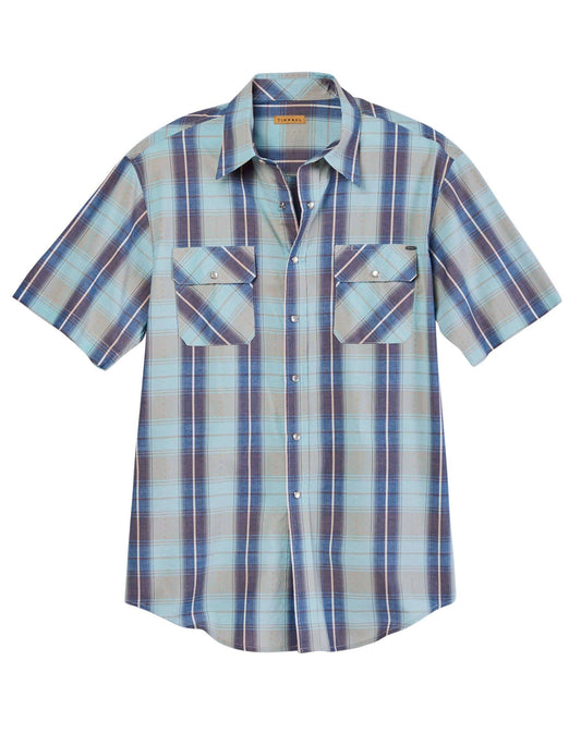 Tin Haul Mens Short Sleeve Snap Vintage Dobby Plaid Western Shirt - TIN HAUL - Flyclothing LLC