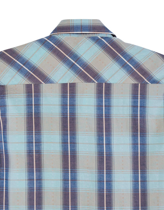 Tin Haul Mens Short Sleeve Snap Vintage Dobby Plaid Western Shirt - TIN HAUL - Flyclothing LLC