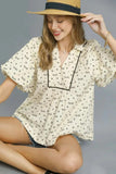 Umgee Bow Print Puff Sleeve Blouse - Trendsi - Flyclothing LLC