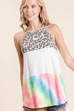 BiBi Leopard and Tie Dye Block Halter Neck Top - Trendsi - Flyclothing LLC