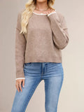 Round Neck Dropped Shoulder Sweater - Trendsi - Flyclothing LLC