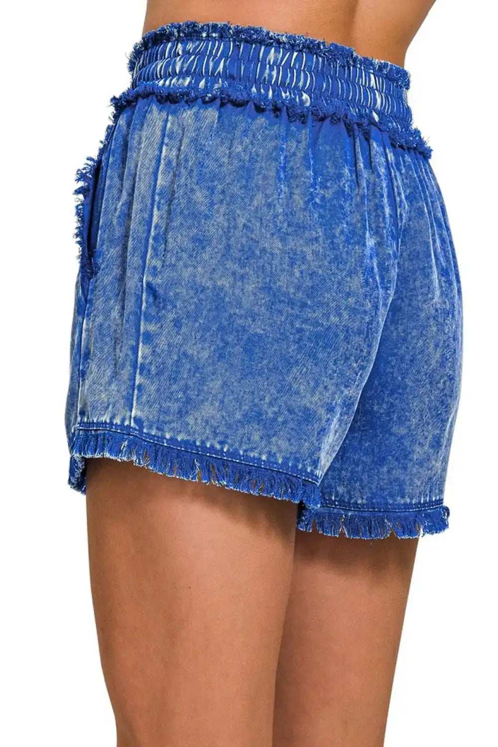 Zenana Mineral Frayed Hem Washed Shorts - Trendsi - Flyclothing LLC