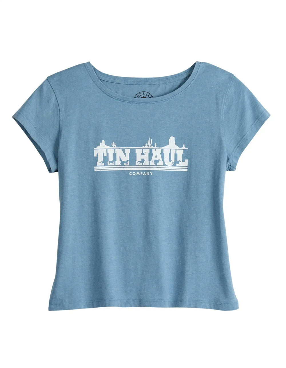 Tin Haul Womens Short Sleeve Tin Haul Running Horse Screen Print Boxy T Shirt With Vintage Wash And Scoop Neck - TIN HAUL - Flyclothing LLC