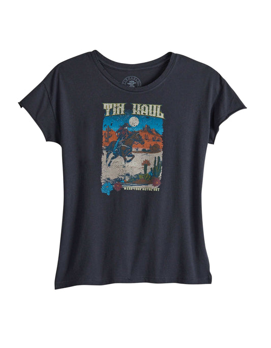 Tin Haul Womens Short Sleeve Tin Haul Women Rider In Desert Scene T Shirt With Distreshort Sleeve Garment Washed - TIN HAUL - Flyclothing LLC