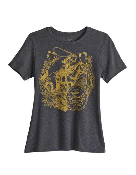 Tin Haul Womens Short Sleeve Tin Haul Girl Horse And Horseshoe T Shirt Heathered Grey Relax Fit - TIN HAUL - Flyclothing LLC