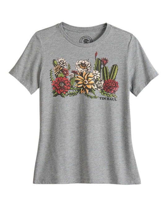 Tin Haul Womens Short Sleeve Tin Haul Cactus Garden Screen Print T Shirt Heather Grey Relax Fit - TIN HAUL - Flyclothing LLC