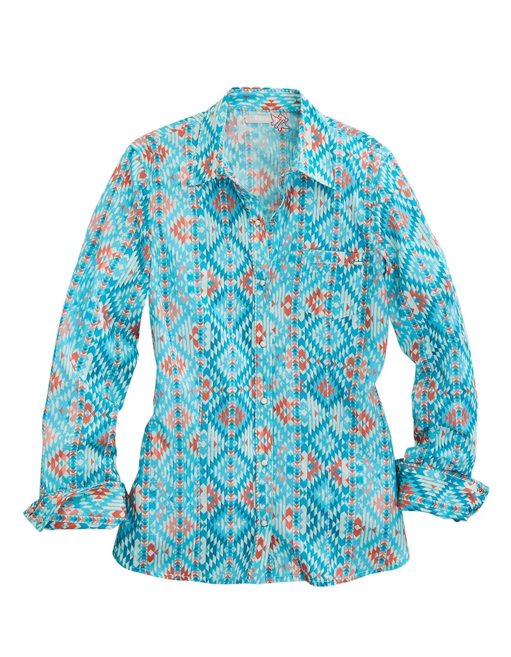 Tin Haul Womens Long Sleeve Snap Turquoise Aztec Print Western Shirt - Tin Haul - Flyclothing LLC