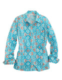 Tin Haul Womens Long Sleeve Snap Turquoise Aztec Print Western Shirt - Tin Haul - Flyclothing LLC