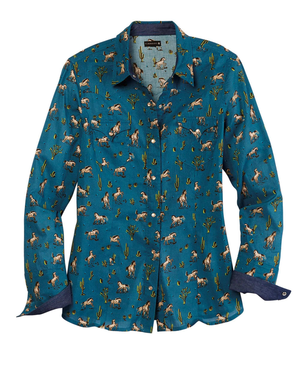 Tin Haul Womens Long Sleeve Snap Kickin Up Dust Print Western Shirt - TIN HAUL - Flyclothing LLC