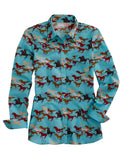 Tin Haul Womens Long Sleeve Snap Wild Mustang Print Western Shirt - TIN HAUL - Flyclothing LLC