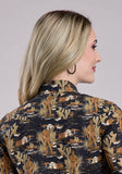 Womens Long Sleeve Snap Cowboy Print Western Shirt
