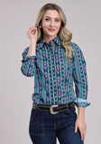 Womens Long Sleeve Snap Vertical Aztec Stripe Western Shirt