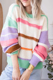 Contrast Striped Round Neck Drop Shoulder Sweater - Trendsi - Flyclothing LLC