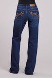 Womens Jeans Button Dk Wash Antler Heavy Embroidered Back Pkt Western Shirt