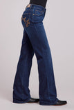 Womens Jeans Button Dk Wash Antler Heavy Embroidered Back Pkt Western Shirt