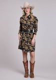 Womens Long Sleeve Dress Zipper Cowboy Print Western Dress