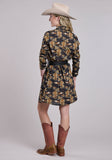 Womens Long Sleeve Dress Zipper Cowboy Print Western Dress