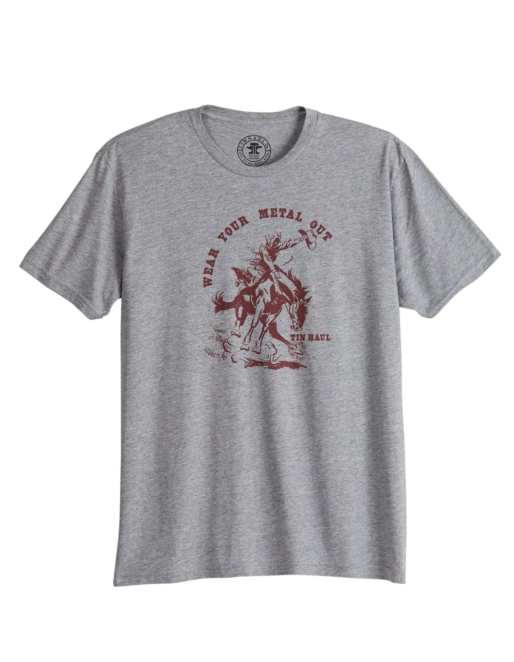 Tin Haul Unisex Short Sleeve Wear Your Metal Out Bronc Rider T Shirt With Triblend Premium Heather Grey - TIN HAUL - Flyclothing LLC
