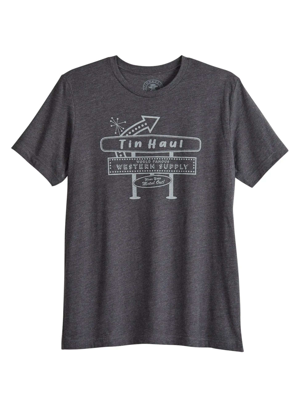 Tin Haul Unisex Short Sleeve Tin Haul World Famous Sign Screen Print T Shirt Dark Heather Grey - TIN HAUL - Flyclothing LLC