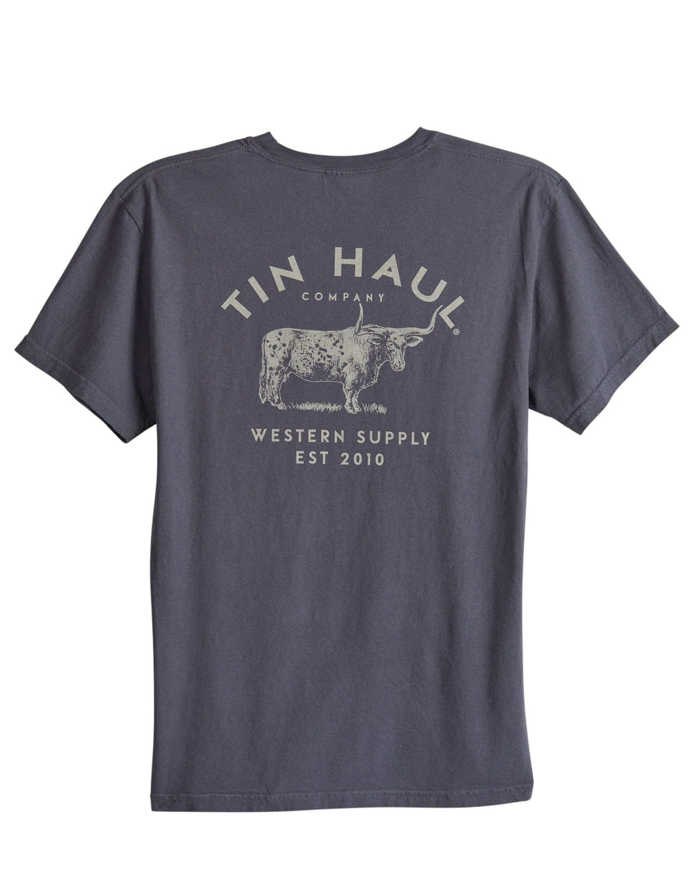 Tin Haul Unisex Short Sleeve Tin Haul Western Supply Bull Back Screen T Shirt Heavyweight Graphite With Front Screen - TIN HAUL - Flyclothing LLC