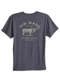 Tin Haul Unisex Short Sleeve Tin Haul Western Supply Bull Back Screen T Shirt Heavyweight Graphite With Front Screen - TIN HAUL - Flyclothing LLC