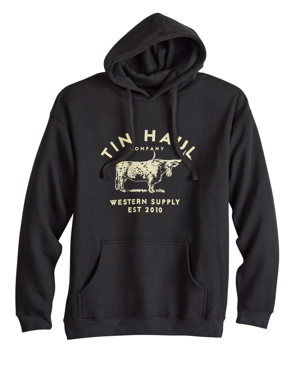 Tin Haul Menstin Haul Hoodie Western Supply Bull Standing Black - TIN HAUL - Flyclothing LLC