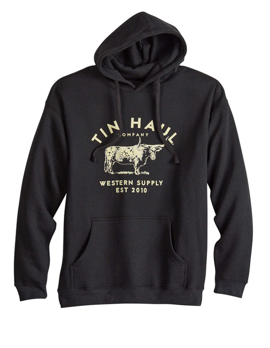 Tin Haul Menstin Haul Hoodie Western Supply Bull Standing Black - TIN HAUL - Flyclothing LLC