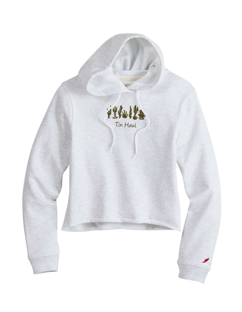 Tin Haul Womens Tin Haul Pullover Hoodie Cactus Line Embroidery Athletic Grey Cropped - TIN HAUL - Flyclothing LLC