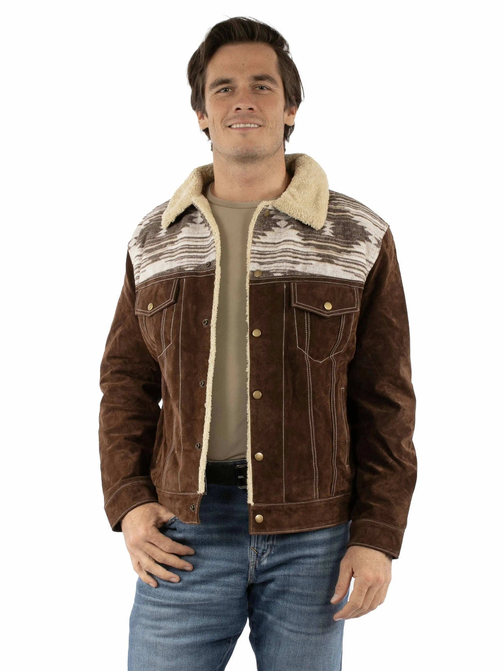 Leatherwear mens 50% leather 50% polyester Chocolate Knit inset jacket - Scully Leather - Flyclothing LLC