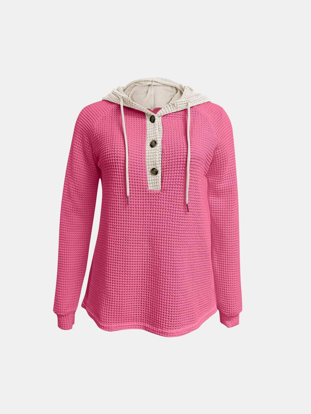 Full Size Waffle-Knit Contrast Long Sleeve Hoodie - Trendsi - Flyclothing LLC
