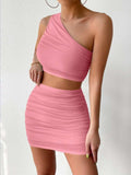 Ruched Single Shoulder Top and Skirt Set - Trendsi - Flyclothing LLC