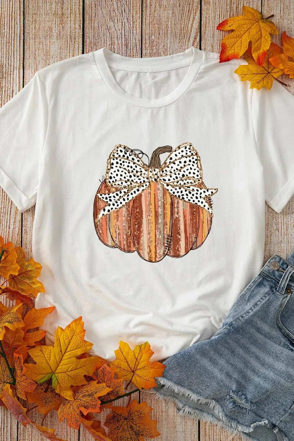 Full Size Pumpkin Round Neck Short Sleeve T-Shirt - Trendsi - Flyclothing LLC