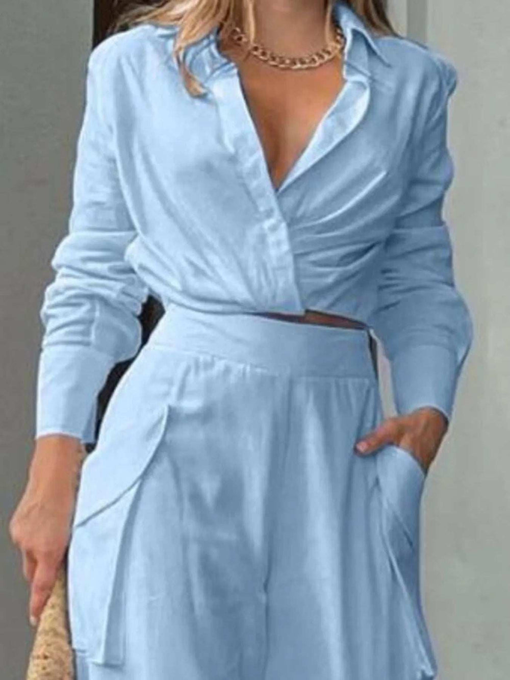 Full Size Long Sleeve Top and Pants Set Plus Size - Trendsi - Flyclothing LLC