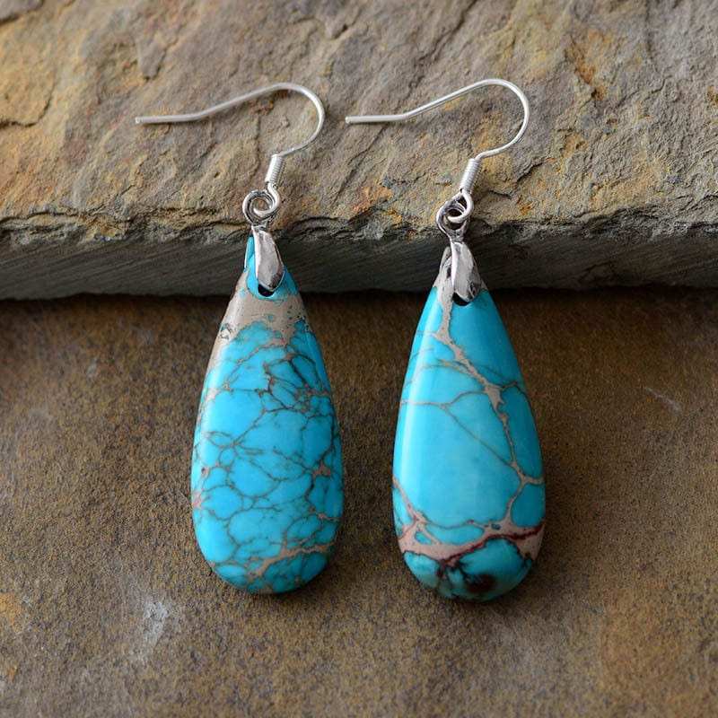 Natural Stone Copper Teardrop Earrings - Trendsi - Flyclothing LLC