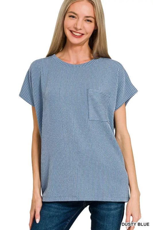 Zenana Raised Rib Front Pocket Boxy Top - Trendsi - Flyclothing LLC